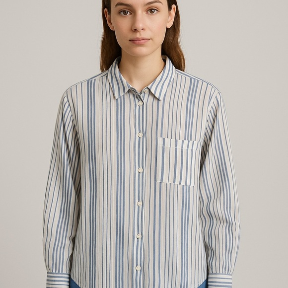 Sundance Womens Blue & White Striped Button-Up Shirt XL - Picture 1 of 10